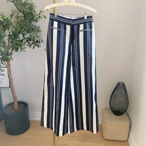 New Striped Wide Leg Pants S Structured Linen Look